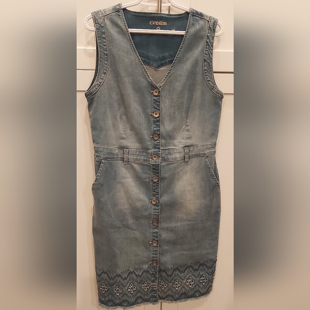 Cream Denim sleeveless dress